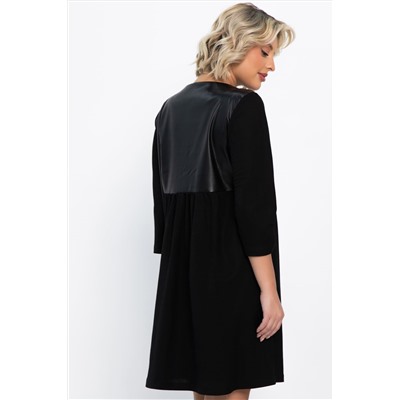 Платье со вставками из экокожи Эллис (черное) П14724-8М