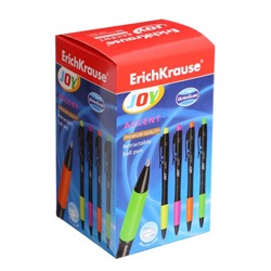Ручка шариковая автоматическая ErichKrause JOY Accent, Ultra Glide, узел 0,7 мм, резиновый упор, супер-мягкое письмо, цвет чернил синий, МИКС