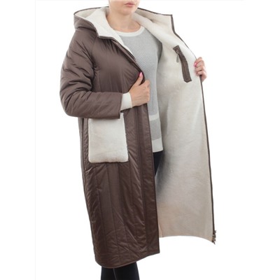 2639 DK. BEIGE Пальто двухстороннее женское еврозима (100 гр. холлофайбер, искусственный мех)