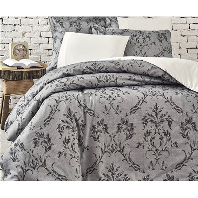2 сп. Евро Комплект Постельного Белья Cotton Saten Safir Gri Çift - EcoCotton