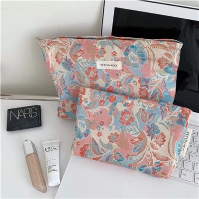 Capacious cosmetic bag, organizer bag, travel bag, small clutch bag, liner, high-quality style, flowered
