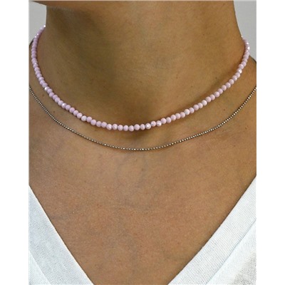 Розовый чокер из мелких граненых бусин фианита шарик 3мм цв.розовый, 40см