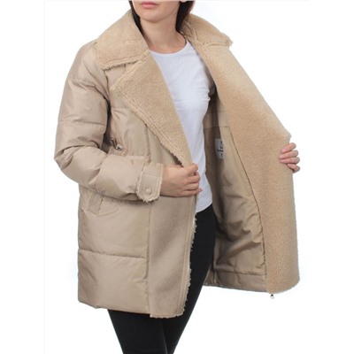 033 BEIGE Куртка зимняя облегченная женская (холлоффайбер 150 гр., искусственная дубленка)