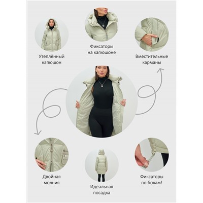 Куртка зимняя женская с капюшоном модная салатового цвета 3193Sl