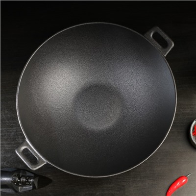 Сковорода-ВОК Magma «Хемминг», 31×8 см, чугун, с деревянной крышкой, индукция, чугун, чёрная