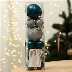 Шары ёлочные новогодние, d=3 и d=6, 15 шт., цвет синий и серебристый