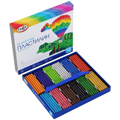 Пластилин Гамма "Классический", 12 цветов, 240г, со стеком, картон. упаковка