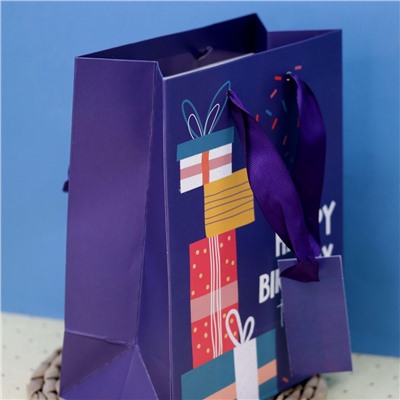 Пакет подарочный (S) «Happy Birthday», purple (18*23*10)
