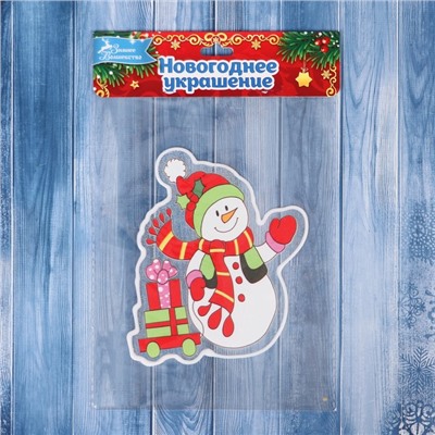 Наклейка на стекло «Снеговик с машинкой», 10×13 см