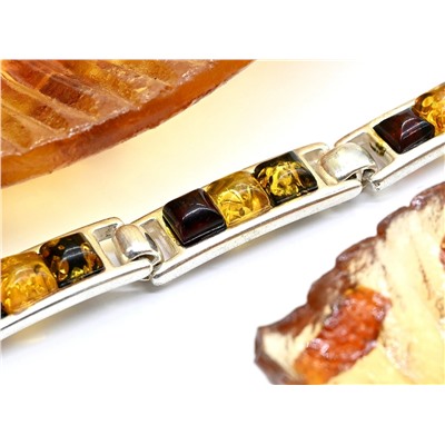 Браслет с янтарём в посеребрении квадратики 7*23мм ассорти, 20см