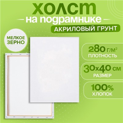 Холст на подрамнике Calligrata, хлопок 100%, 1.6×30×40 см, м/з 280 г/м², грунтованный, акриловый, мелкозернистый