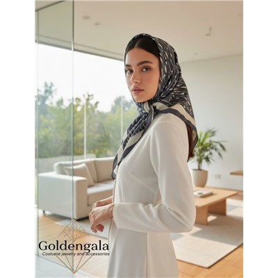 Косынка шелковая с принтом Арт 25183/002 (серый графит)