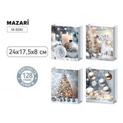 Пакет подарочный бумажный НГ СЕРЕБРО 24*17.5*8см 4диз ассорти Mazari M-8240/12/Китай