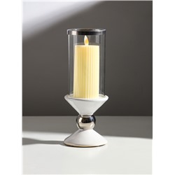 Подсвечник на 1 свечу «Параллели», керамика, стекло, d=7.5 см, белый с серебром, 9.5×9.5×24 см