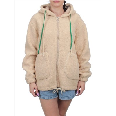 1003 BEIGE Куртка плюшевая демисезонная (65% хлопок, 35% полиэстер) оверсайз 44-54