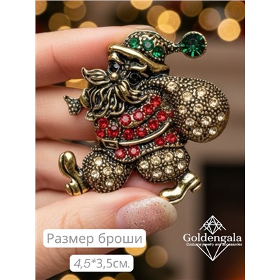 Брошь новогодняя "дед мороз" БР4 модель БРО/23 золото