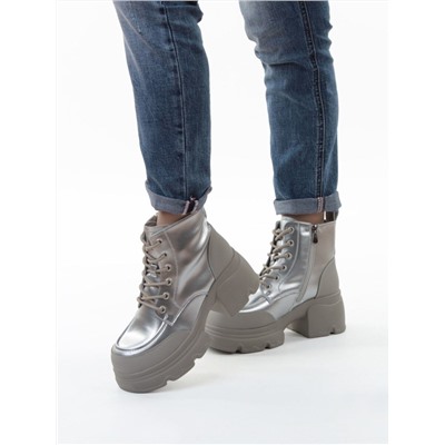 01-F591-2 GREY/SILVER Ботинки демисезонные женские (натуральная кожа, искусственная кожа)