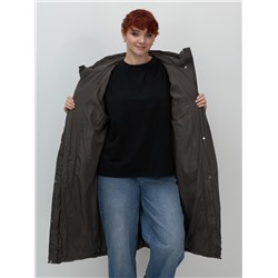 Пальто зимнее утепленное с капюшоном женское темно-коричневого цвета 7623TK