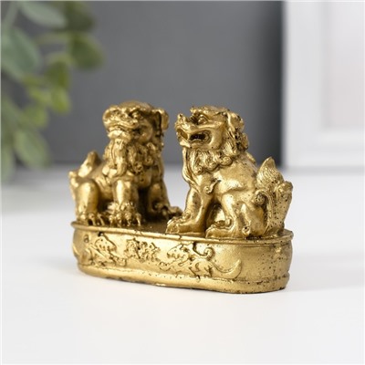 Нэцкэ фигурка полистоун «Небесные львы: собаки Фу», под бронзу, 2.8×8.2×5 см