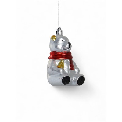 Ёлочная игрушка 4 шт. «Мишка в шарфике» 5.5×8 см, серебро