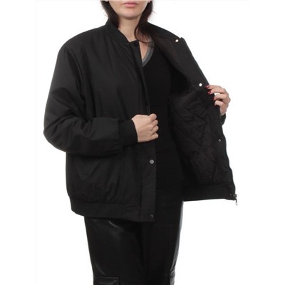 H24-608 BLACK Куртка бомбер демисезонная женская (100 гр. синтепон)