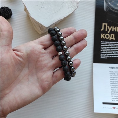 Сет из 2х браслетов: вулканит, камни 8 мм + гематит 8мм
