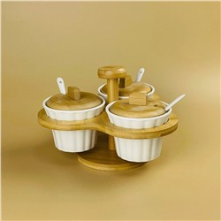 140-089 Набор из 3 банок 210мл для специй с ложками на подставке BAMBOO в под.уп.(х12)