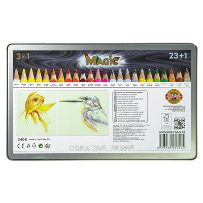 Карандаши цветные 24 цвета Koh-I-Noor 3408 Magic + карандаш-блендер, в металлическом пенале