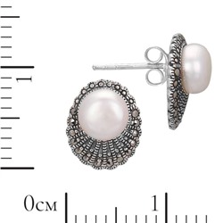 Серьги 'Ракушка' с жемчугом и марказитами ТПСН.694ЖБN