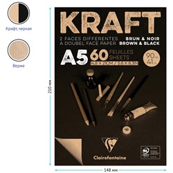 Скетчбук - блокнот 60л. А5 на склейке Clairefontaine "Kraft", 90г/м2,верже,черный/крафт