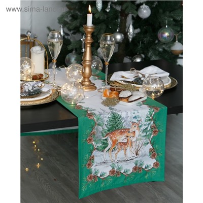 Дорожка на стол Этель «Новогодний лес» 40×147 ±3 см, 100% хлопок, саржа 190 г/м², белая/зелёная