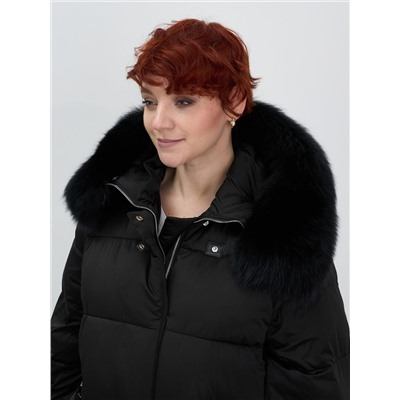 Куртка зимняя женская с мехом и капюшоном тренд черного цвета 7639Ch