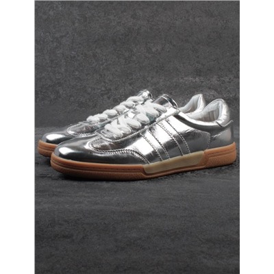 03-B6C-7C GREY/SILVER Кеды женские (натуральная кожа)