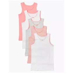 5 Pack Pure Cotton Spotted Vests (2-16 Yrs)