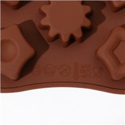 Форма для конфет и шоколада Доляна «Звёзды», 21×11×1.5 см, 14 ячеек (3×3 см), цвет коричневый