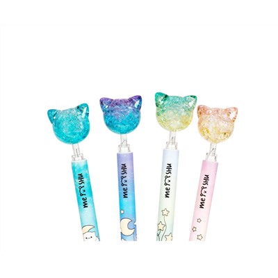 Ручка шариковая автоматическая MESHU "Cute Cats" синяя, 0,7мм, корпус ассорти, с топпером