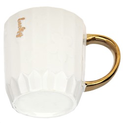 Кружка фарфоровая "Космея" 340мл, д9,3см h9,5см, глянцевая глазурь, объемный декор, с золотом, цвет - белый, д/горла 8,8см, д/основания 6,8см, в подарочной коробке (Китай)