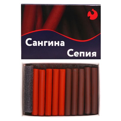 Набор сангина и сепия, 10 шт., (длина 55±1 мм; диаметр 8 мм± 1 мм), в картонной коробке