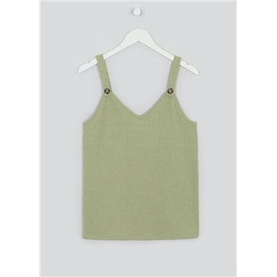 Textured Button Strap Vest Top