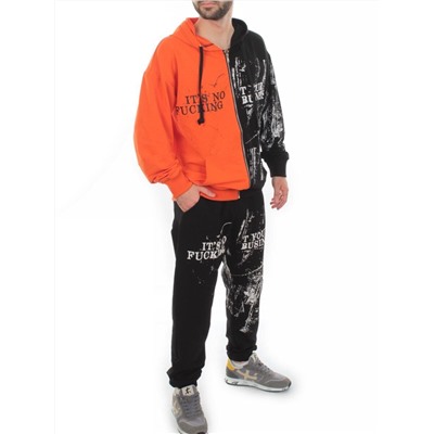 2630/7349 BLACK/ORANGE Костюм спортивный мужской (75% хлопок, 20% полиэстер, 5% спандекс)