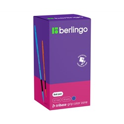 Ручка шариковая Berlingo "Tribase grip color zone" синяя, 0,7мм, грип, ассорти