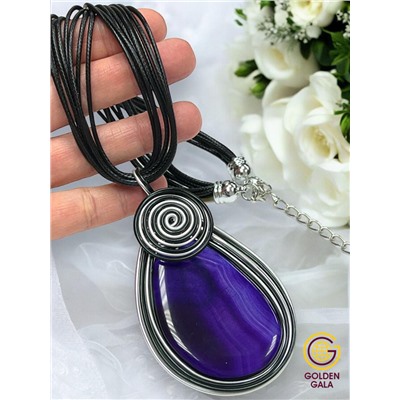 Кулон-подвеска из натурального Агата  на многослойном шнурке АБ4/001 фиолетово-синий
