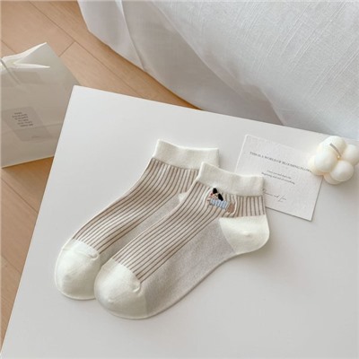 Cotton summer thin breathable cartoon knee socks, internet celebrity, Korean style, with embroidery