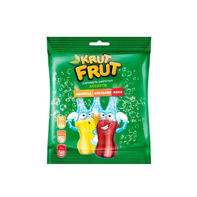 «KrutFrut», карамель с шипучей начинкой кола, апельсин, лимон, 90 г