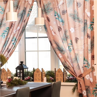Комплект штор для кухни с подхватами «Этель» Fir branches, 145×180 см - 2 шт., габардин