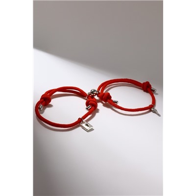 Браслеты парные «Неразлучники» на магнитах, замок с ключиком, красные, d=7 см