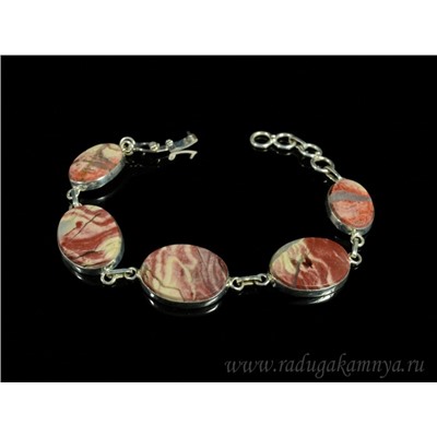 Браслет с яшмой в посеребрении, 19,5см.