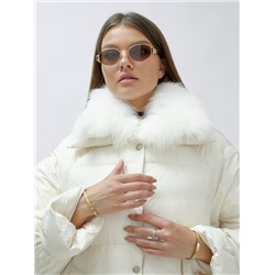 Куртка женская зимняя с мехом енот премиум класса светло-бежевого цвета 3171SB