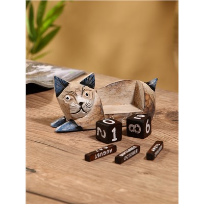 Вечный календарь «Кошка», 13×4×6.5 см, дерево