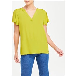 Green Short Sleeve Pleat Shoulder Blouse